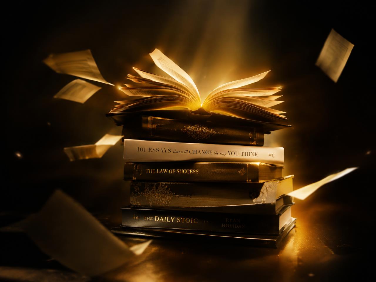 Pila de libros iluminados